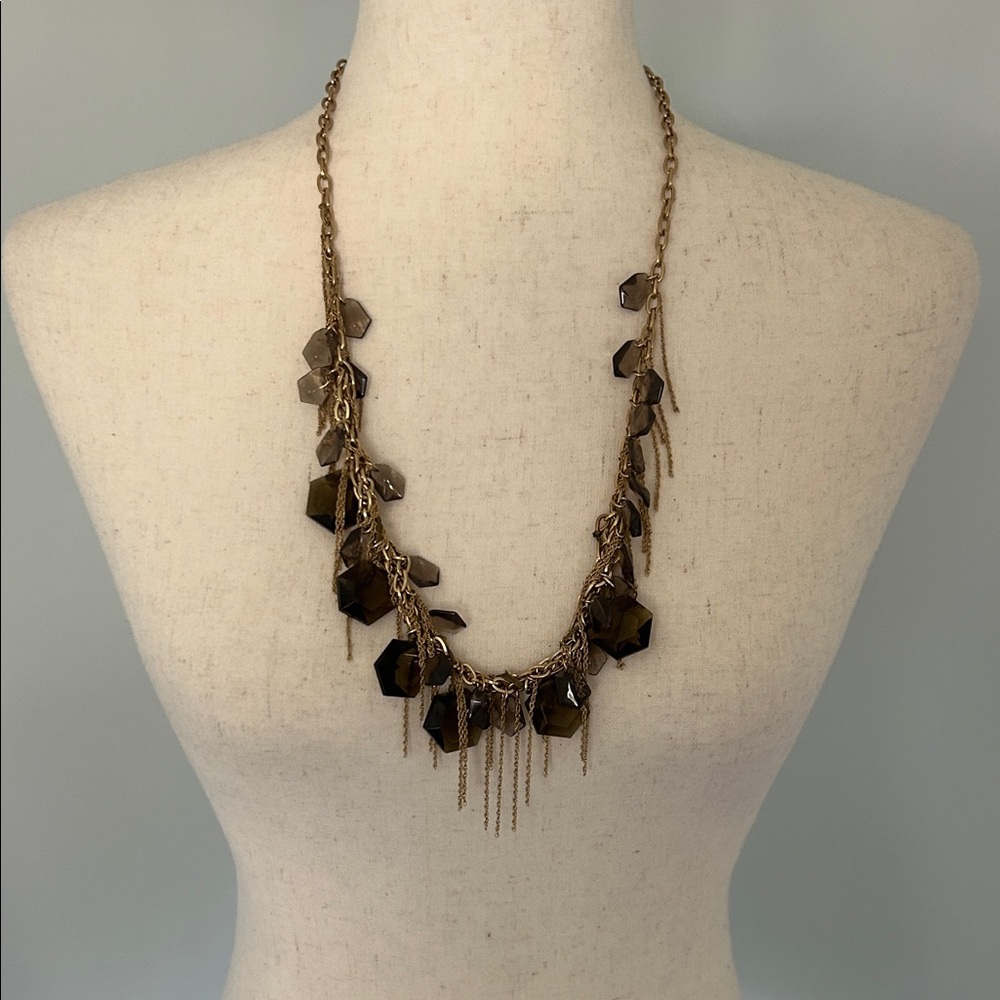 Vintage J. Crew Gold and Taupe stone Statement Necklace